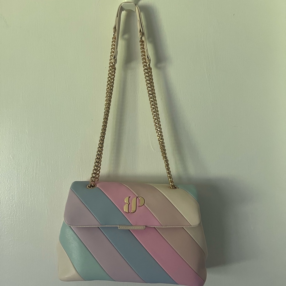 Bomb Party Fizztopia Bag – Rainbow Pastel Stripe – Gold Chain Shoulder Bag